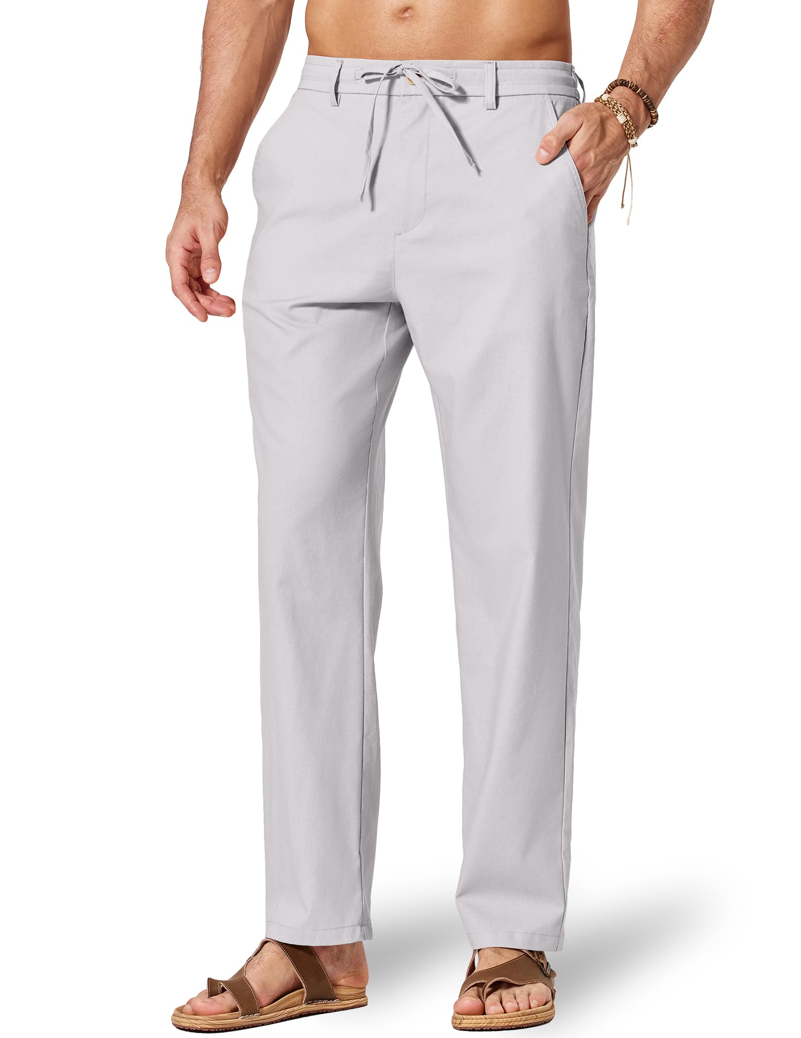 COOFANDY Men's Cotton Linen Pants Casual Drawstring Dress Pants Beach Summer Lightweight Trousers