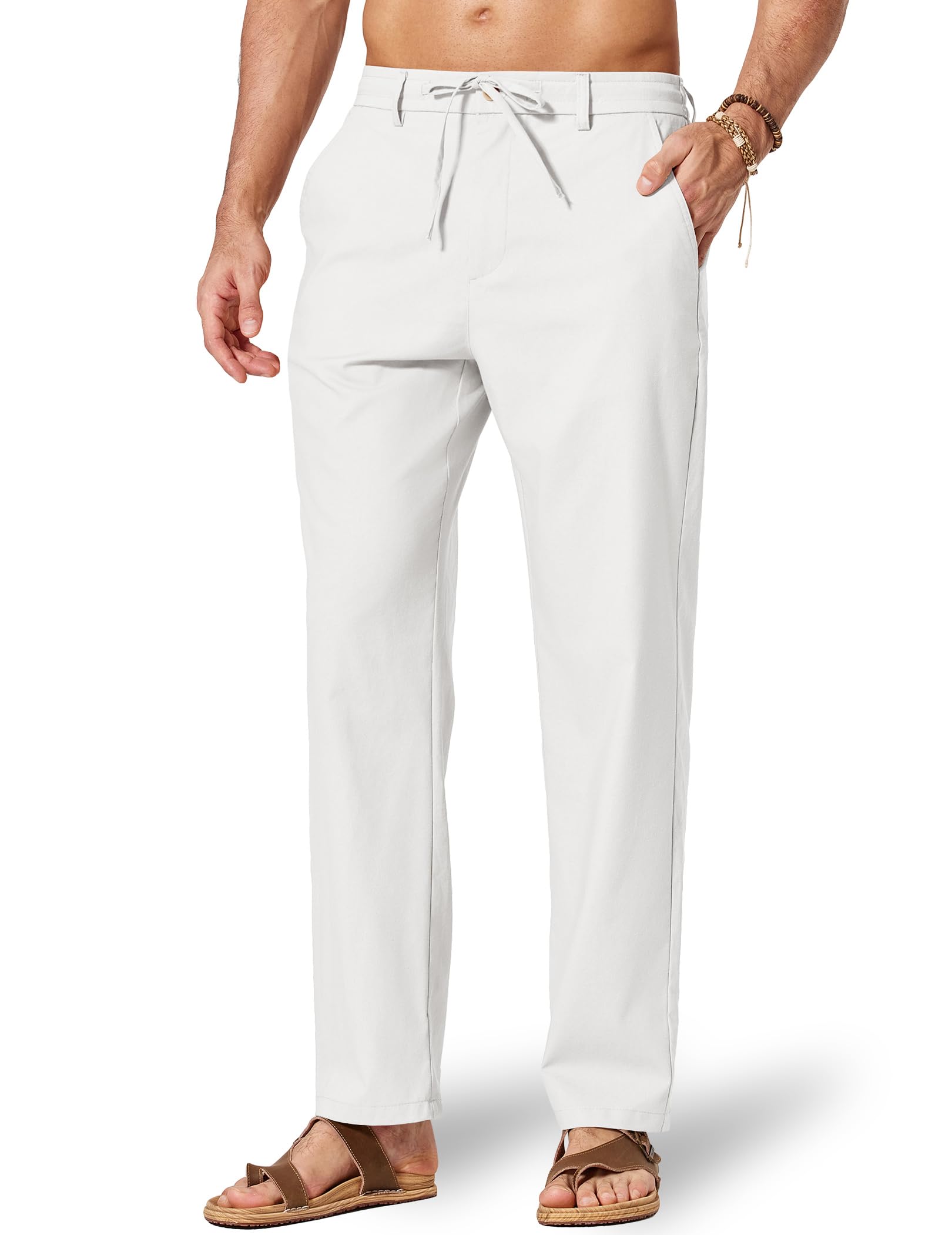 COOFANDY Men's Cotton Linen Pants Casual Drawstring Dress Pants Beach Summer Lightweight Trousers