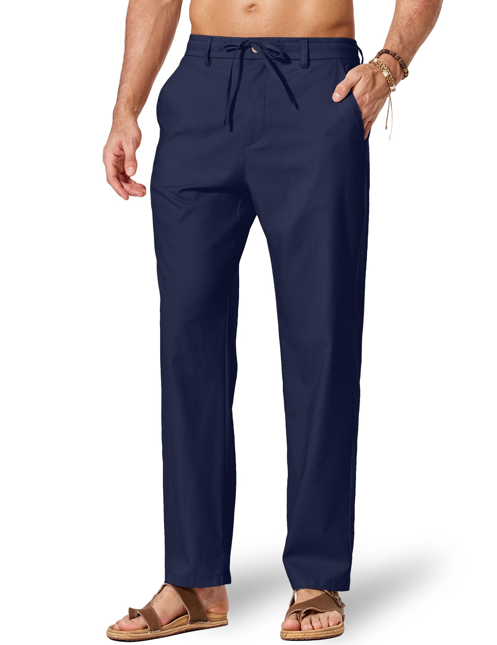 COOFANDY Men's Cotton Linen Pants Casual Drawstring Dress Pants Beach Summer Lightweight Trousers