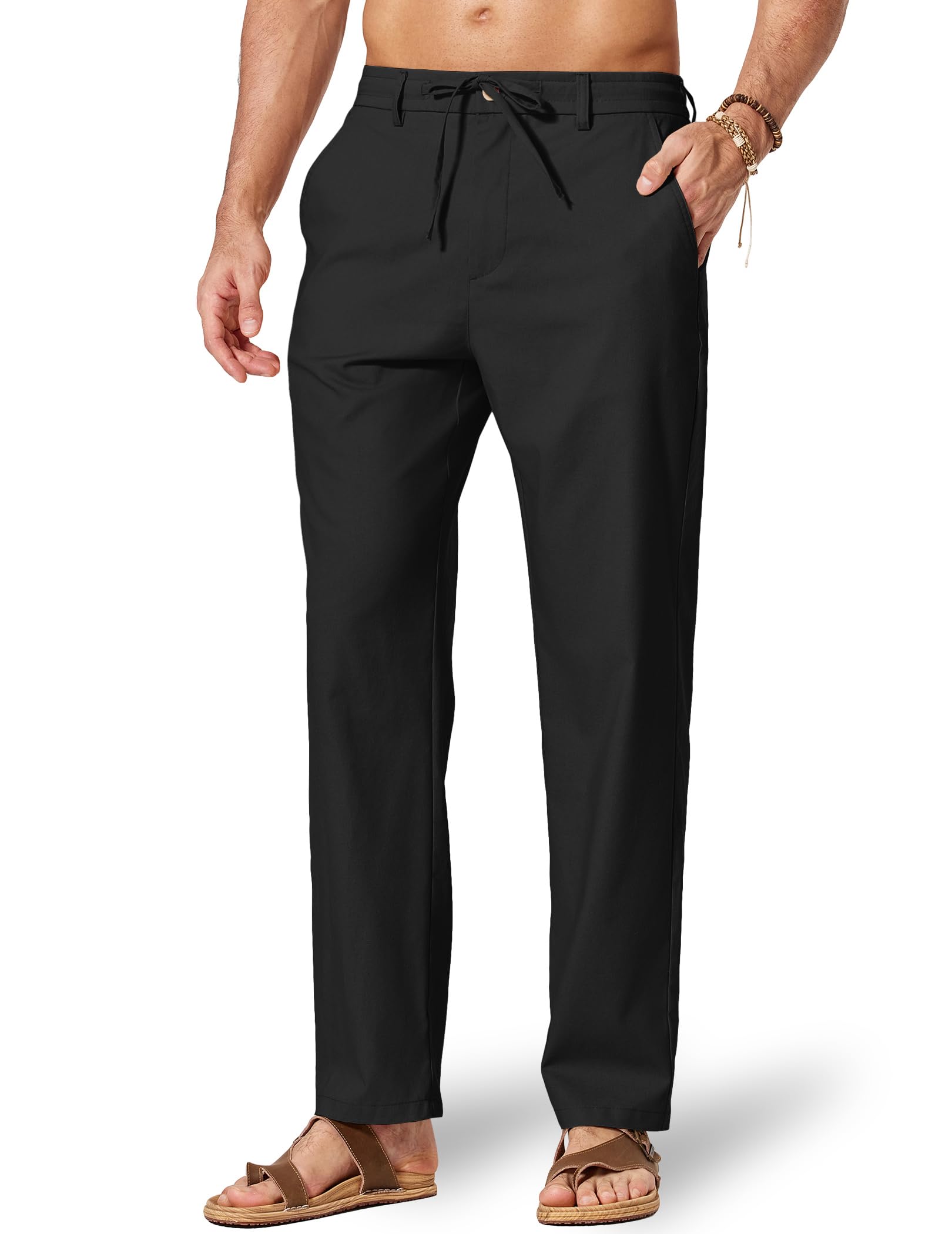 COOFANDY Men's Cotton Linen Pants Casual Drawstring Dress Pants Beach Summer Lightweight Trousers