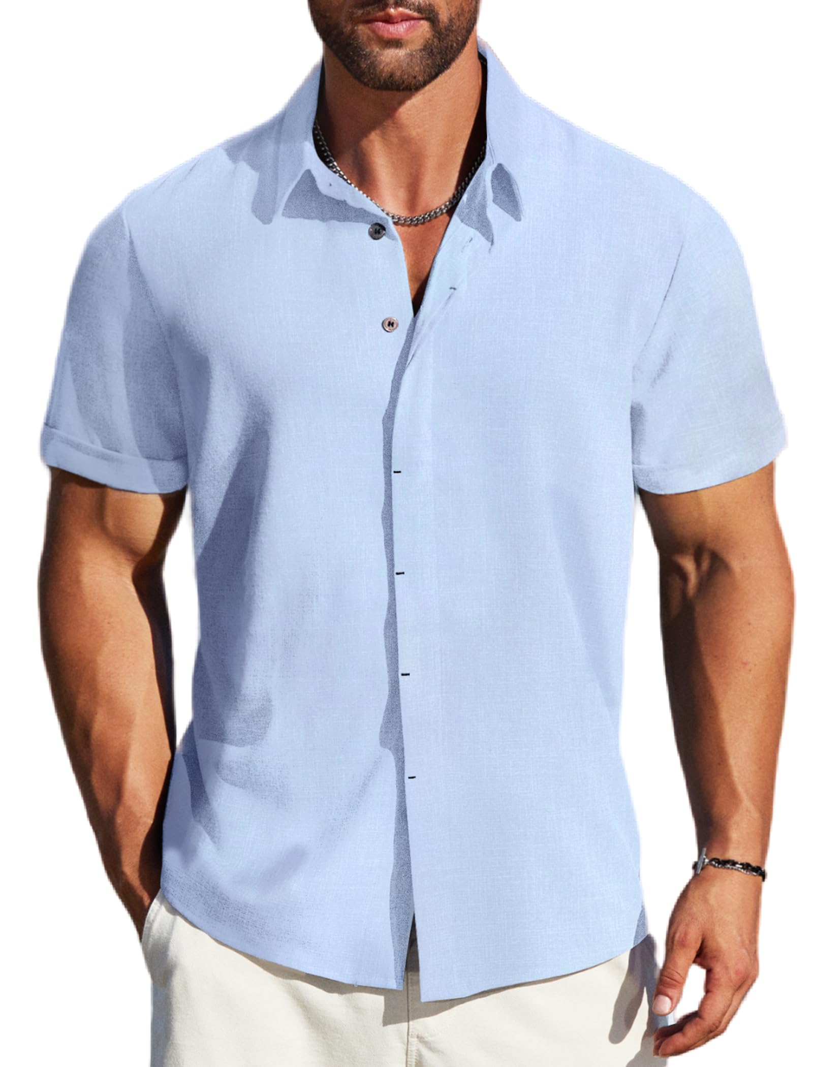 MAPICK Men's Linen Shirts Short Sleeve Button Down Casual Shirt Business Dress Clothing Beach Fashion Summer Tops