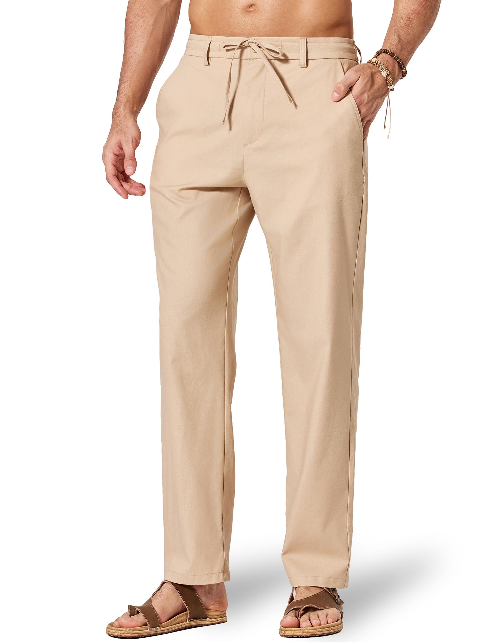 COOFANDY Men's Cotton Linen Pants Casual Drawstring Dress Pants Beach Summer Lightweight Trousers