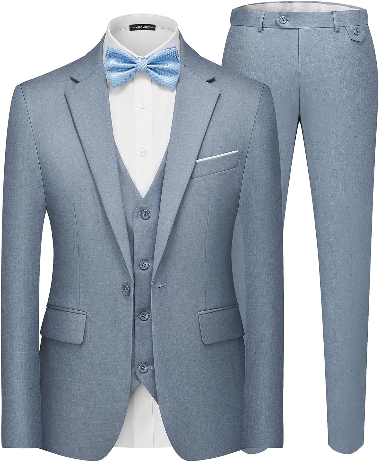 MAGE MALE Men's 3 Pieces Suit Elegant Solid One Button Slim Fit Single Breasted Party Blazer Vest Pants Set