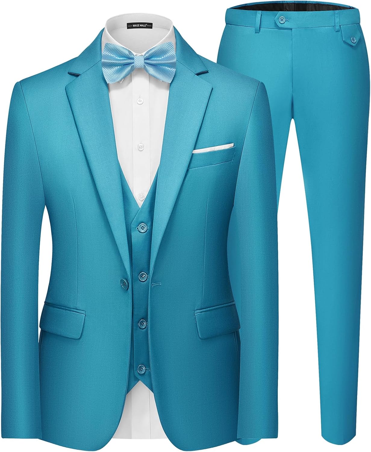 MAGE MALE Men's 3 Pieces Suit Elegant Solid One Button Slim Fit Single Breasted Party Blazer Vest Pants Set