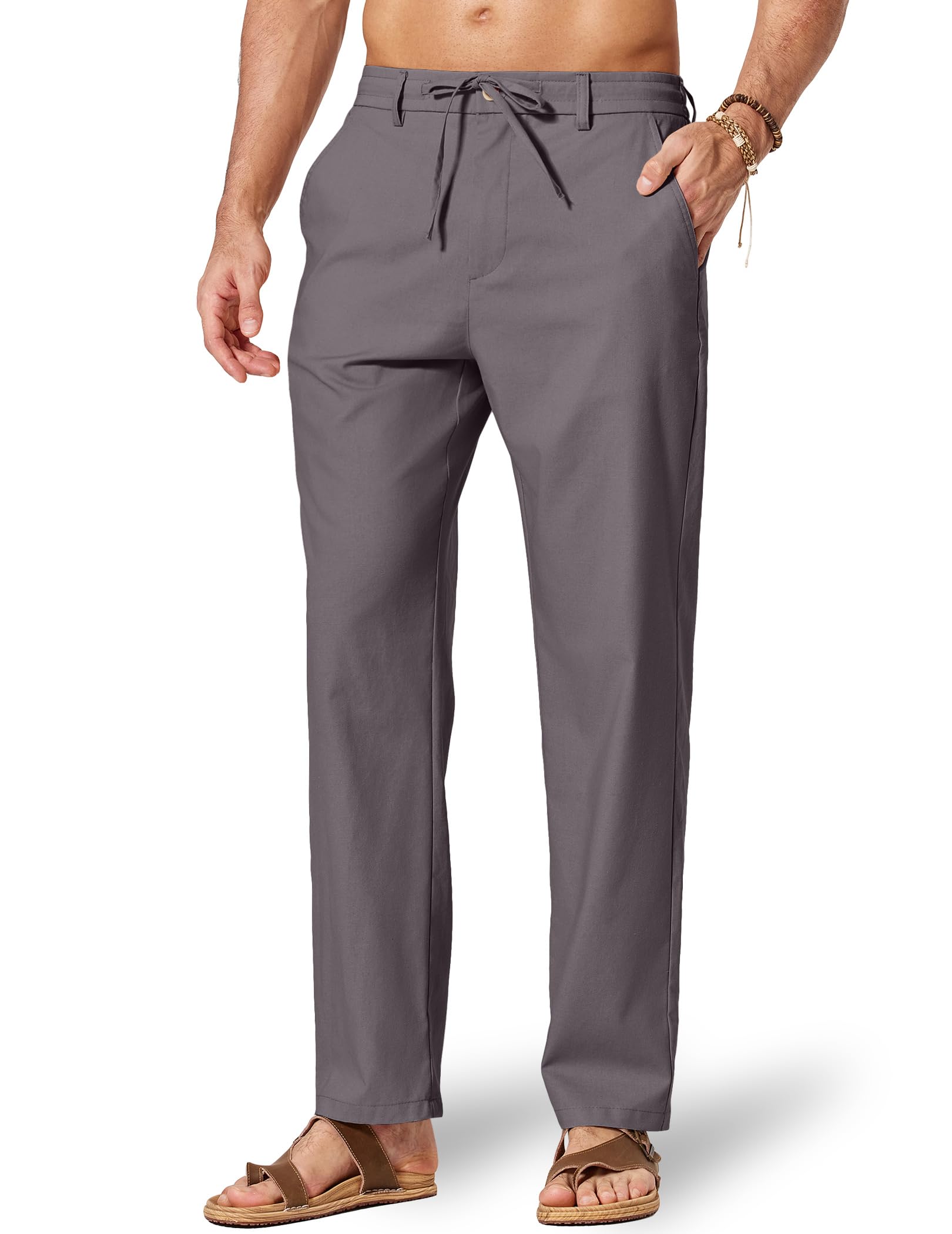 COOFANDY Men's Cotton Linen Pants Casual Drawstring Dress Pants Beach Summer Lightweight Trousers