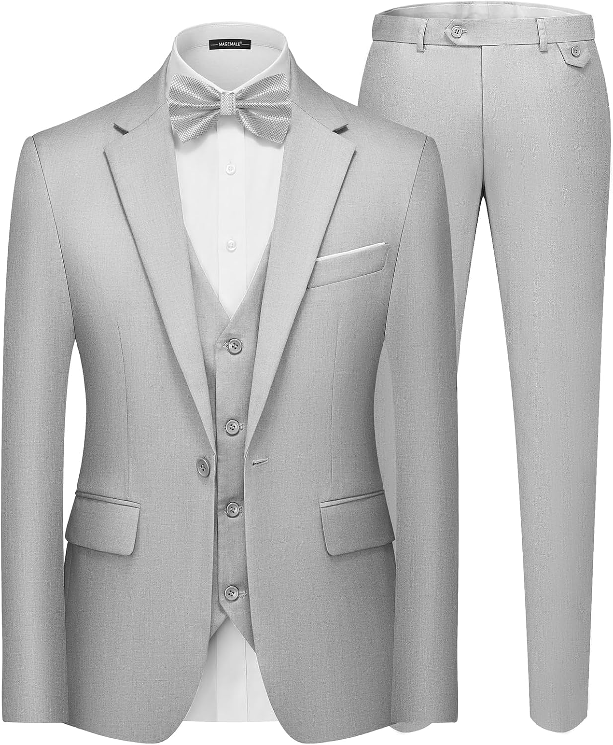 MAGE MALE Men's 3 Pieces Suit Elegant Solid One Button Slim Fit Single Breasted Party Blazer Vest Pants Set