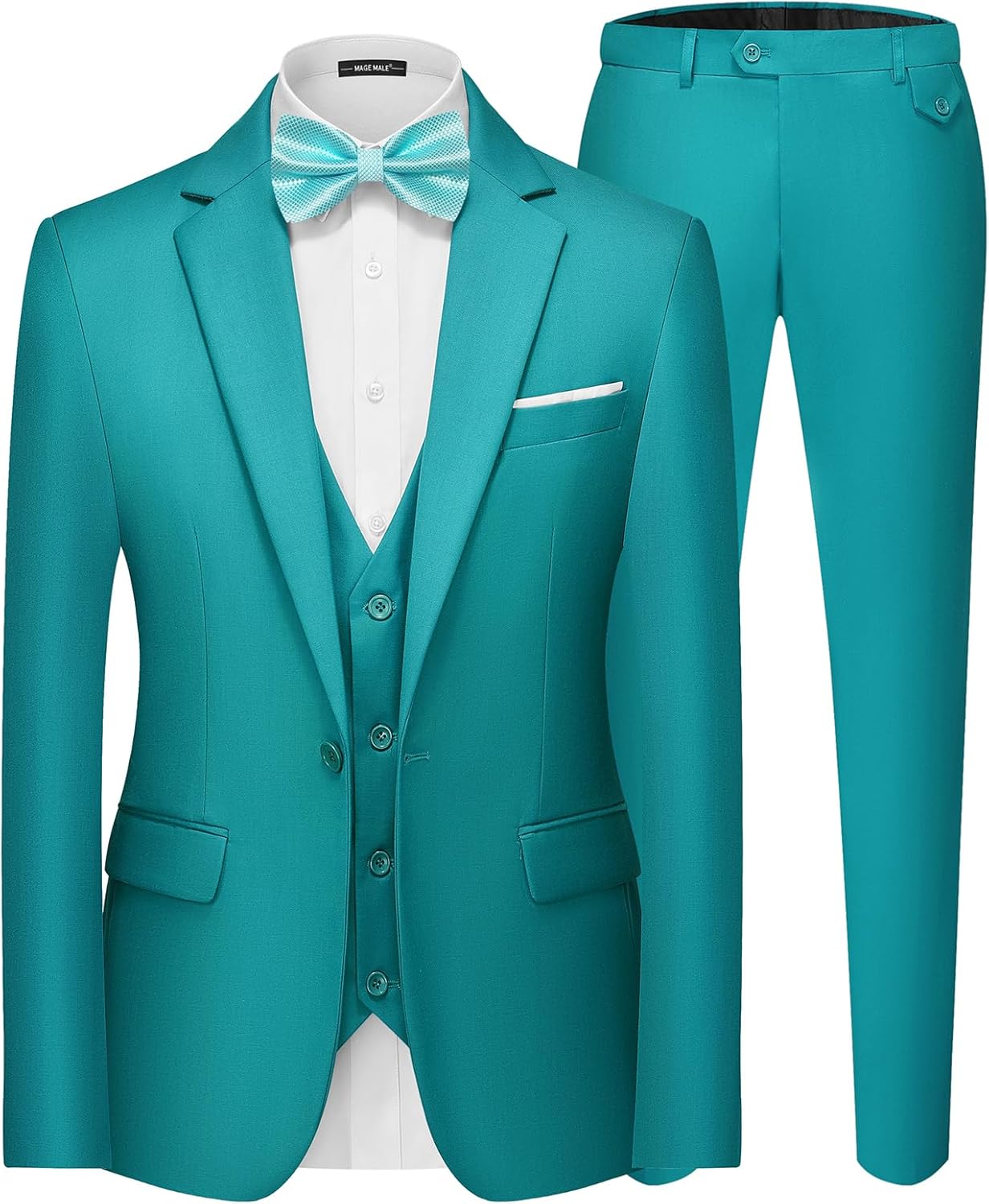MAGE MALE Men's 3 Pieces Suit Elegant Solid One Button Slim Fit Single Breasted Party Blazer Vest Pants Set
