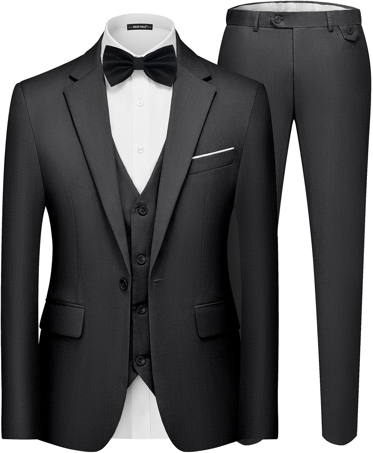 MAGE MALE Men's 3 Pieces Suit Elegant Solid One Button Slim Fit Single Breasted Party Blazer Vest Pants Set