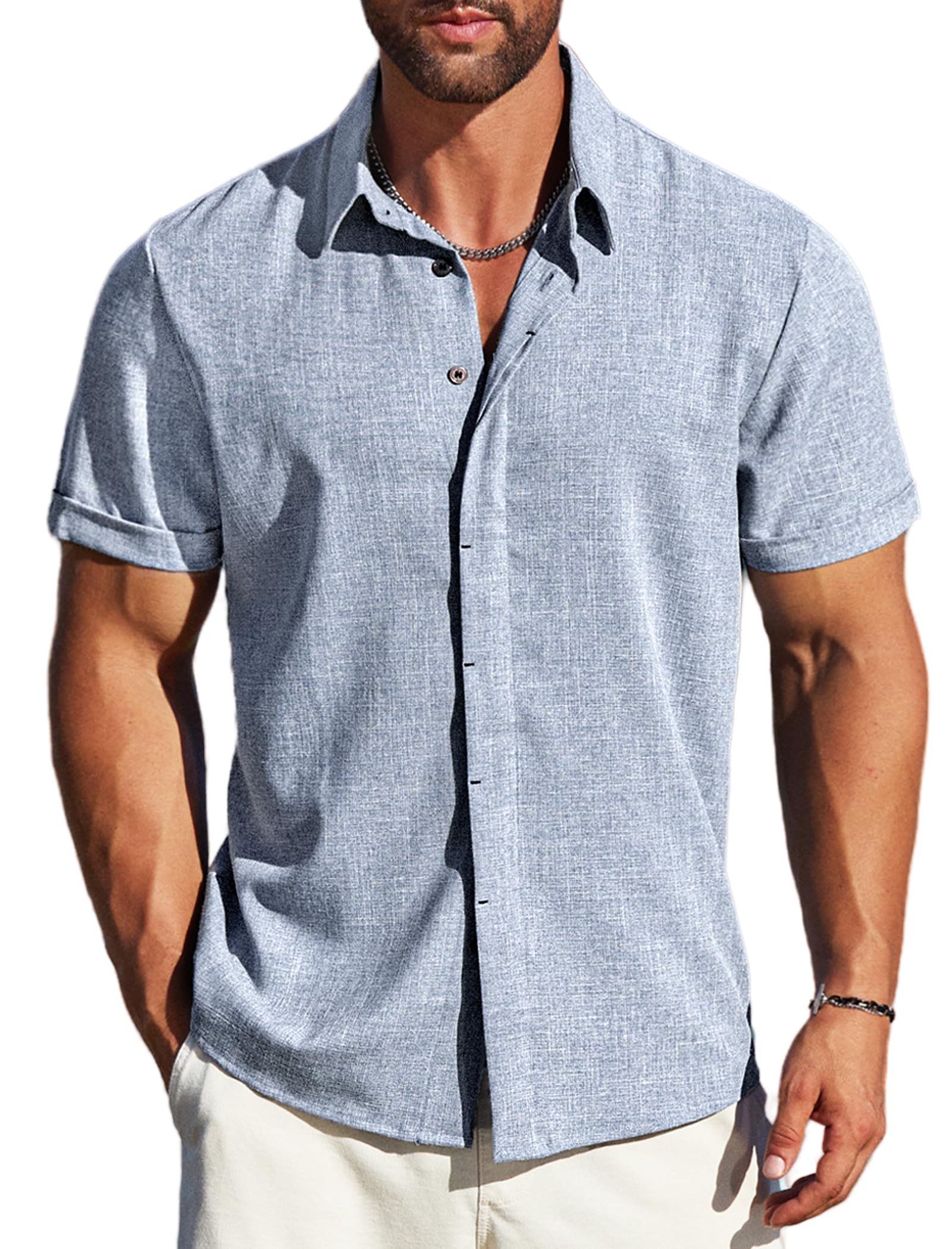 MAPICK Men's Linen Shirts Short Sleeve Button Down Casual Shirt Business Dress Clothing Beach Fashion Summer Tops