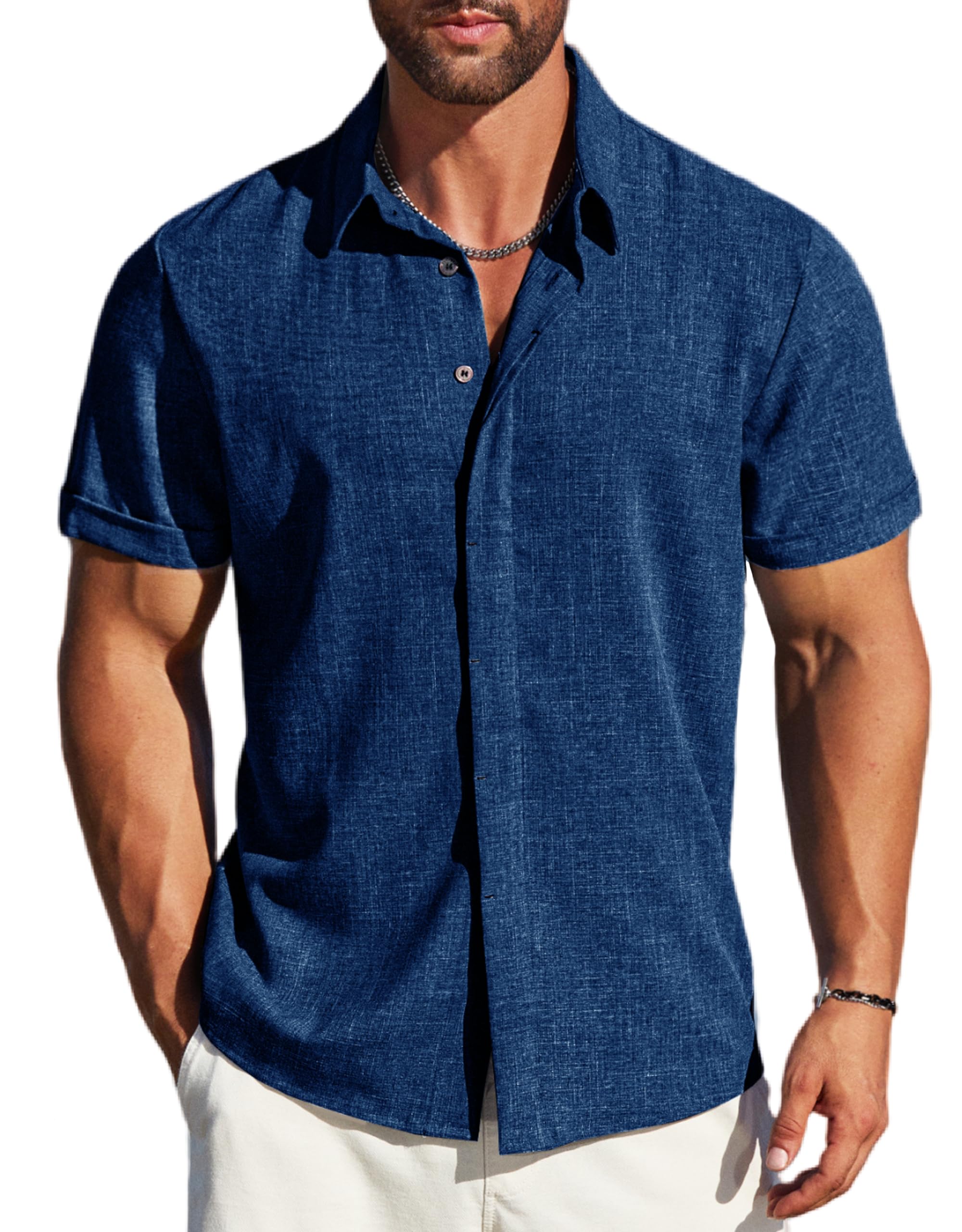 MAPICK Men's Linen Shirts Short Sleeve Button Down Casual Shirt Business Dress Clothing Beach Fashion Summer Tops