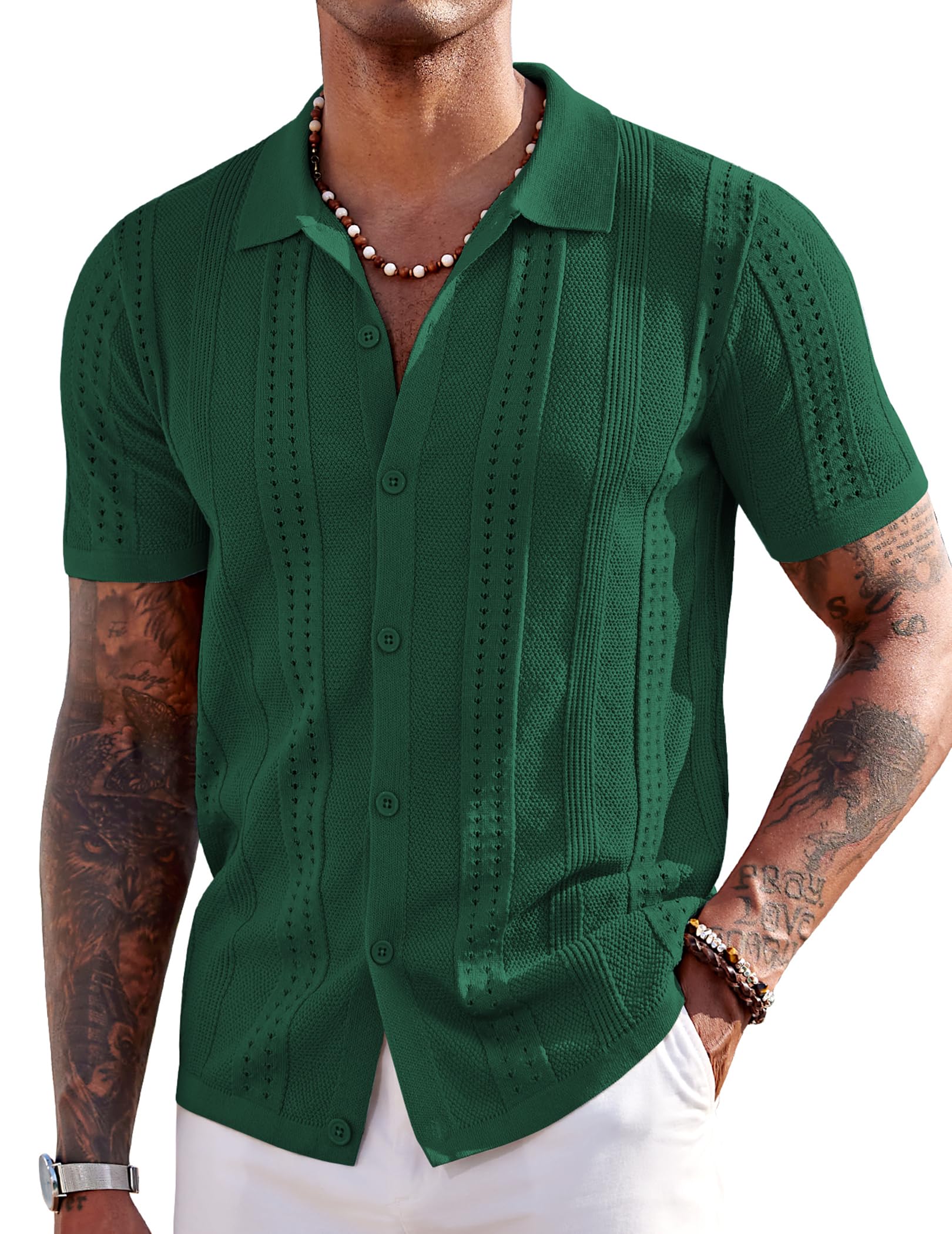 COOFANDY Men's Knit Shirts Short Sleeve Button Down Polo Shirt Fashion Casual Summer Beach Shirts