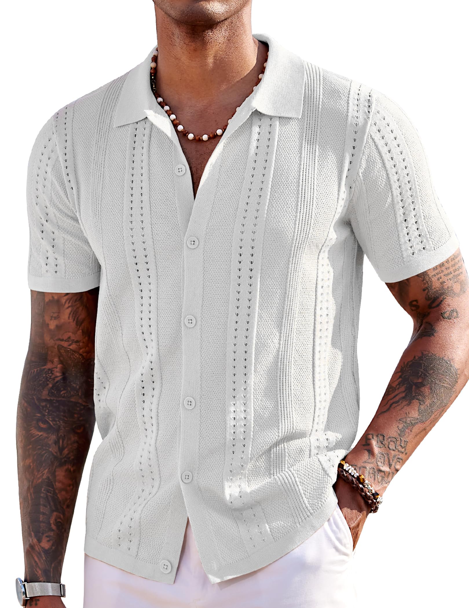 COOFANDY Men's Knit Shirts Short Sleeve Button Down Polo Shirt Fashion Casual Summer Beach Shirts
