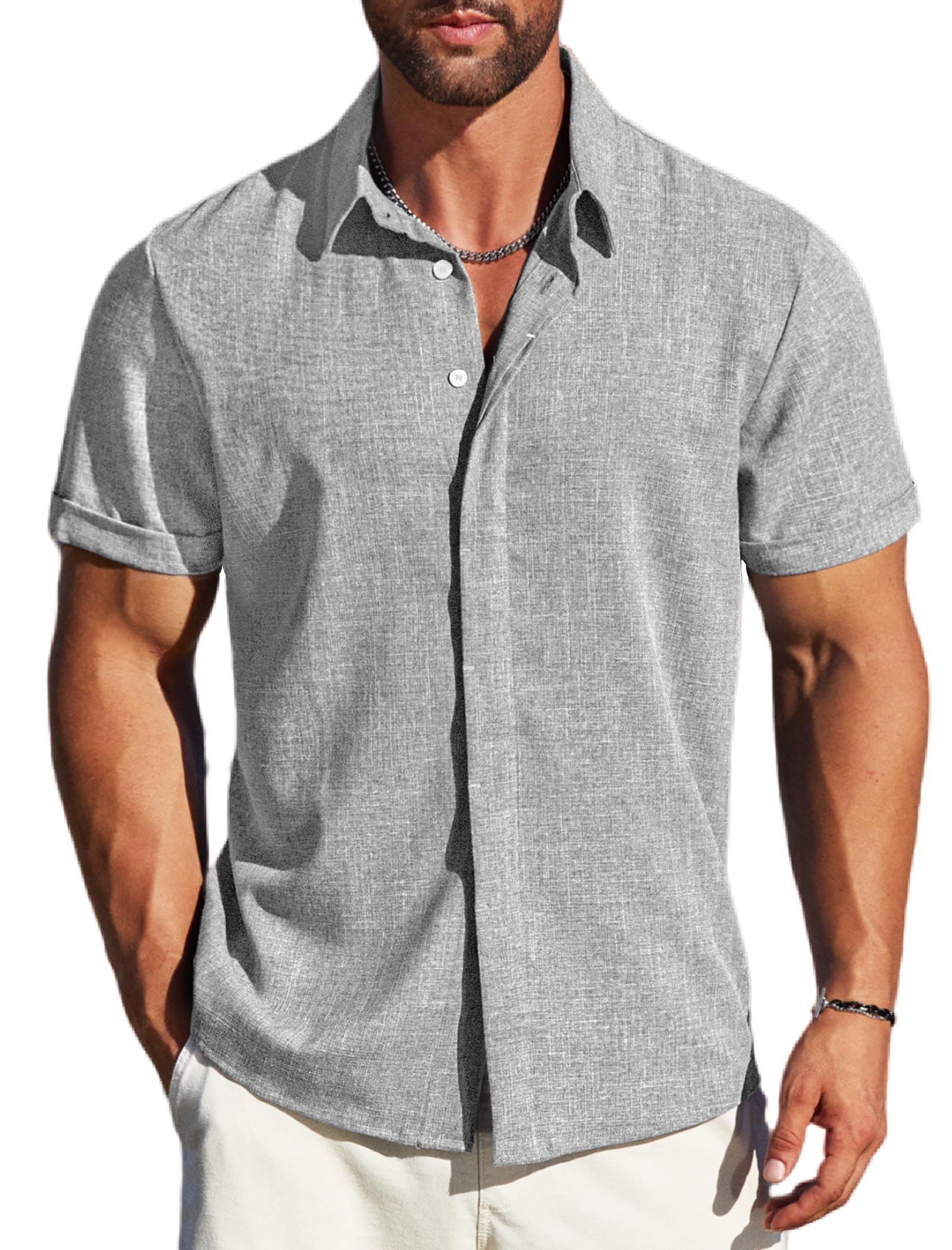 MAPICK Men's Linen Shirts Short Sleeve Button Down Casual Shirt Business Dress Clothing Beach Fashion Summer Tops